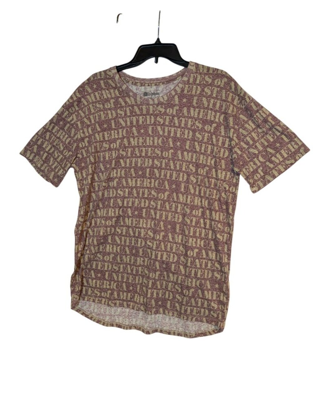 Lularoe Patrick T-Shirt Large United States Print Heathered Maroon Tan Short Sle